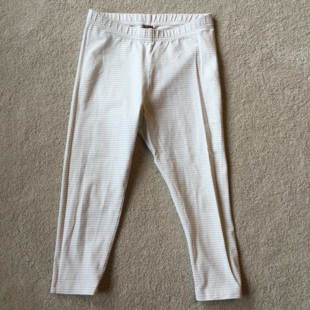 EUC Tea Collection girls silver/white striped cotton leggings size 10